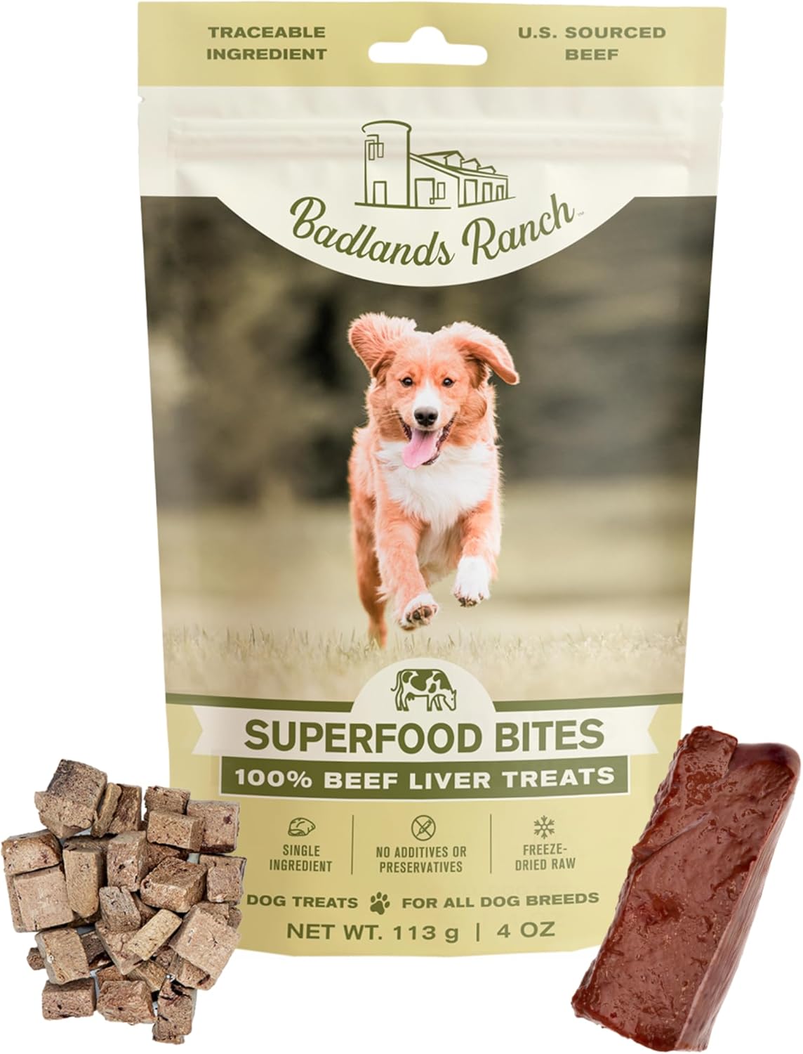 BADLANDS RANCH – Superfood Bite, Freeze-Dried Raw Dog Treats – Protein Rich, Train & Reward, Traceable Single Ingredient by Katherine Heigl (Beef Liver)