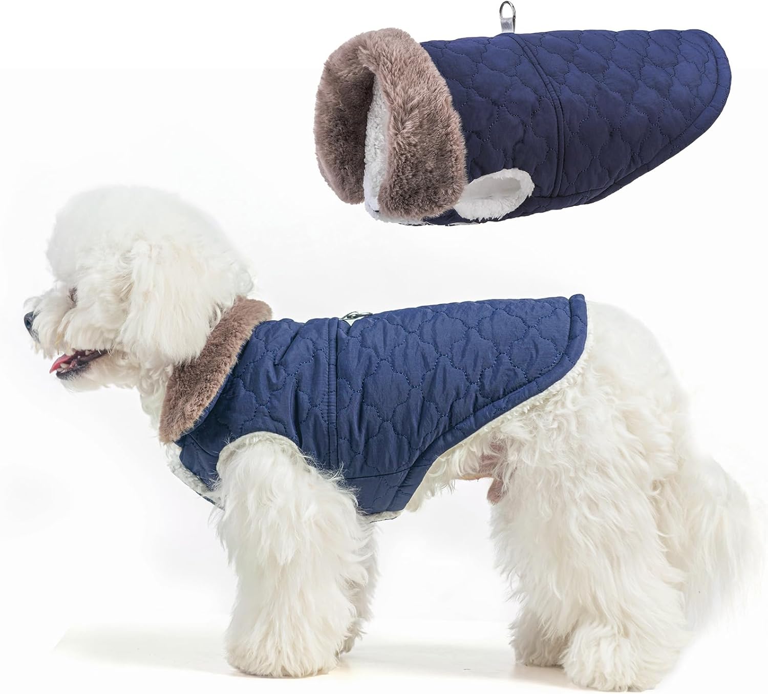 BEAUTYZOO Winter Dog Coat with Harness Built in, Warm Dog Puffer Jacket Vest Padded Fleece Cold Weather Coats Windproof Waterproof Snow Jackets Clothes for Small Medium Puppy, Blue S
