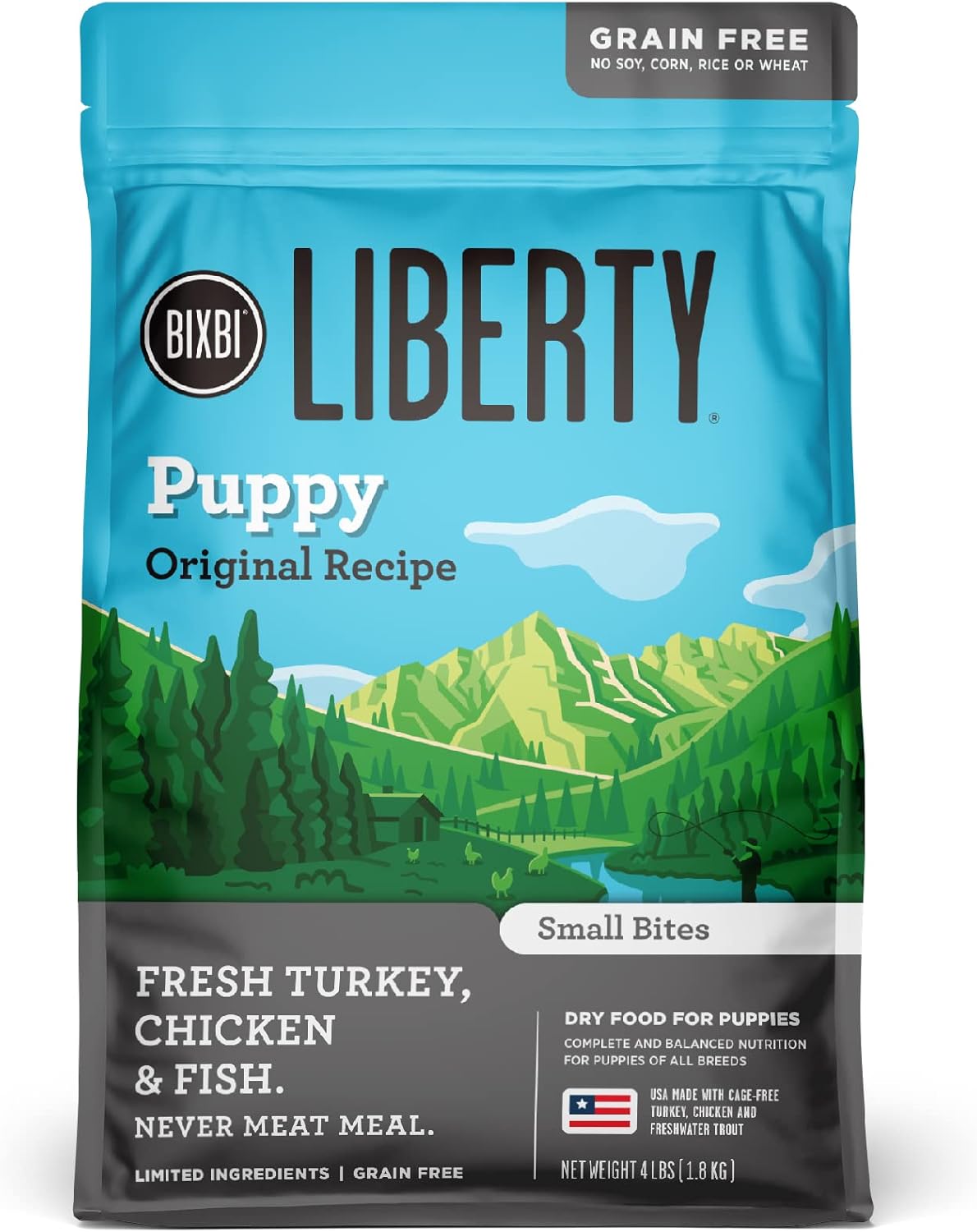BIXBI Liberty Grain Free Dry Dog Food, Original Recipe Puppy, 4 lbs – Fresh Meat, No Meat Meal, No Fillers for Easy Digestion – USA Made