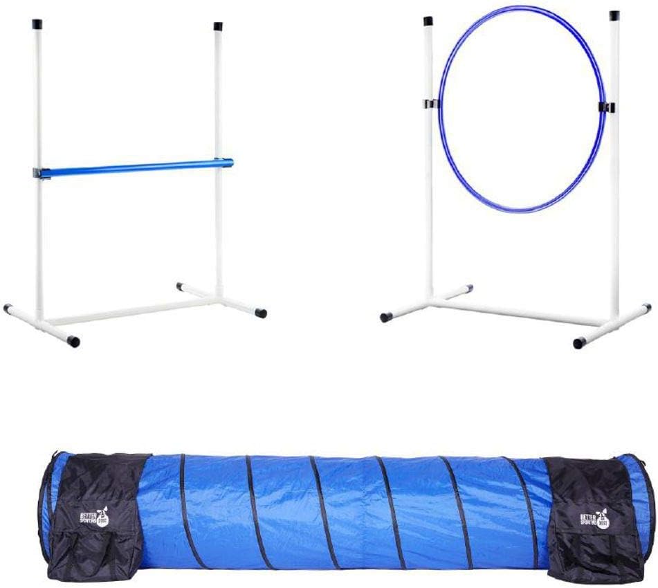 Better Sporting Dogs 3 Piece Essential Dog Agility Equipment Set | Agility Jump | Tire Jump | 10’ Tunnel with Sandbags