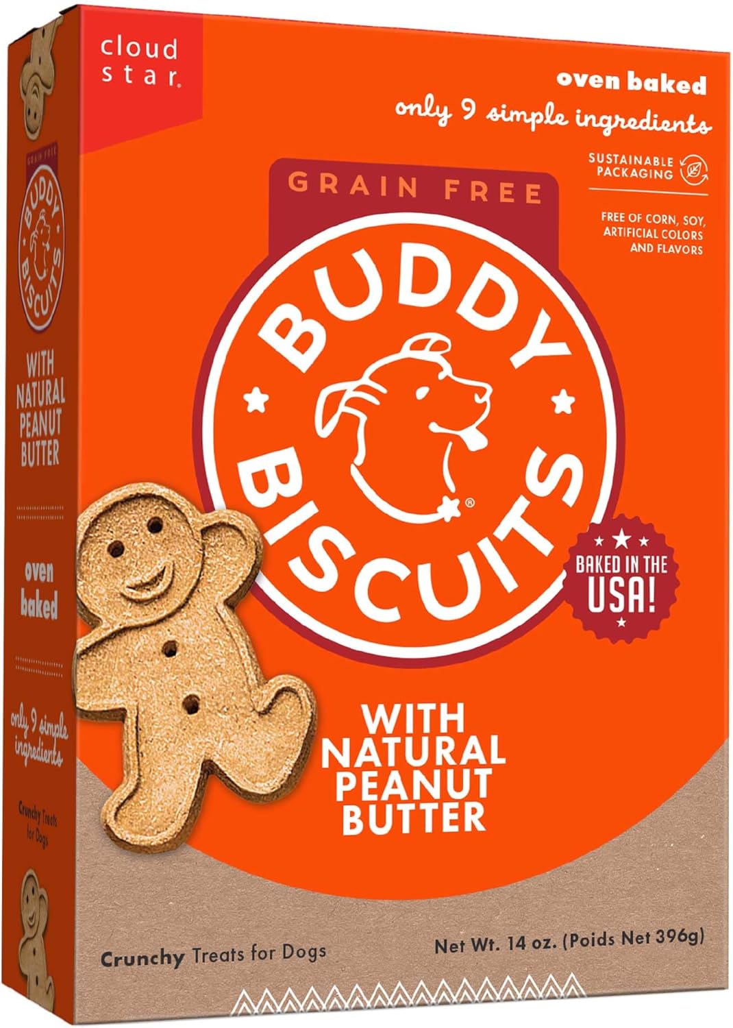 Buddy Biscuits 14 oz. Box of Grain-Free Crunchy Dog Treats Made with Natural Peanut Butter