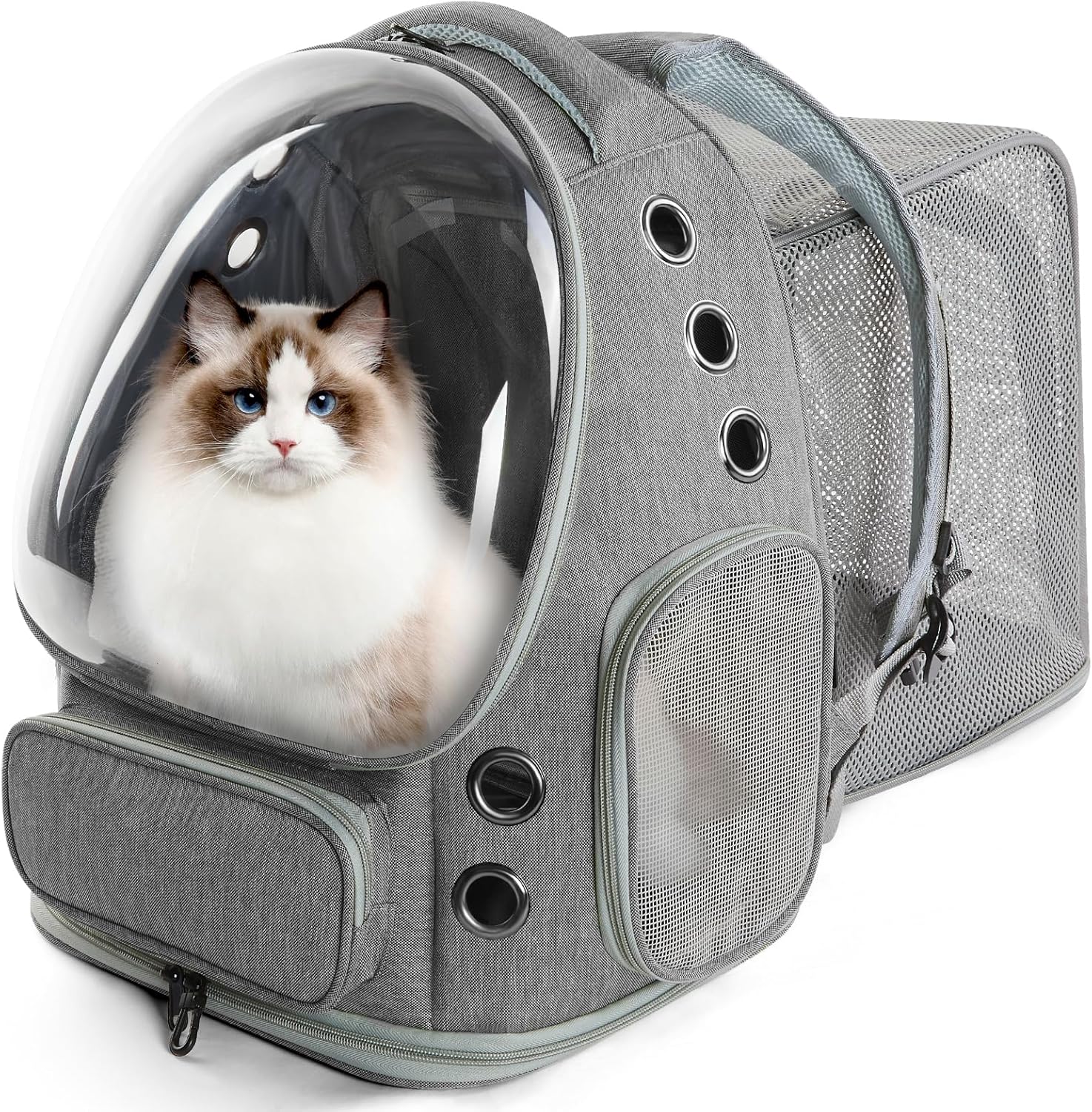 Cat Backpack Carrier, Bubble Expandable Cat Carrier for Cats or Small Dogs up to 15lbs, Airline-Approved, Large Space & Breathable Pet Backpack for Traveling, Hiking