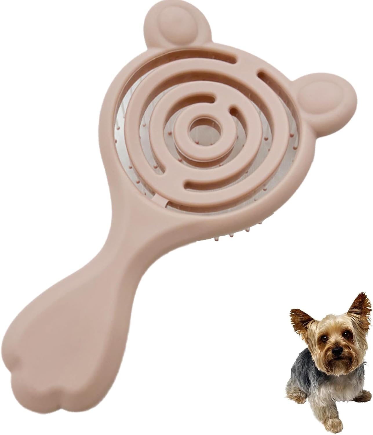 Cat-Ear Design Puppy Brush, Gentle Soft-Bristle Small Dogs Plastic Detangling Grooming Tool, Fit for Yorkie Shih Tzu Maltese Maltipoo (Light Pink)