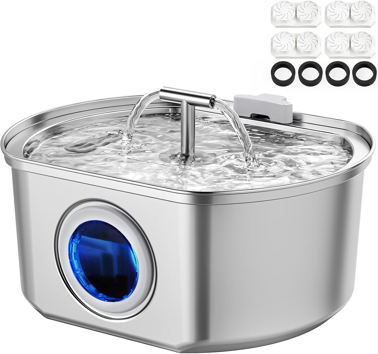 Cat Water Fountain Stainless Steel – Pet Drinking Fountain for Cats Indoor – 3.2L/108oz Automatic Water Dispenser with Watering Level Window (4 Filter)