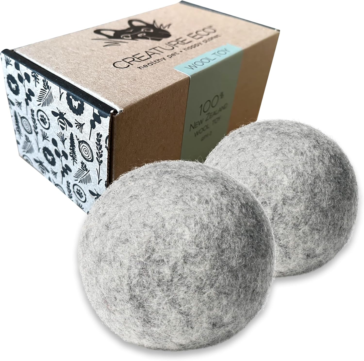 Creature ECO 100% Organic Wool Dog Balls 2-Pack – All Natural Large Dog Ball- Eco Friendly Wool Dog Toy – Safe for Your Pet & The Planet