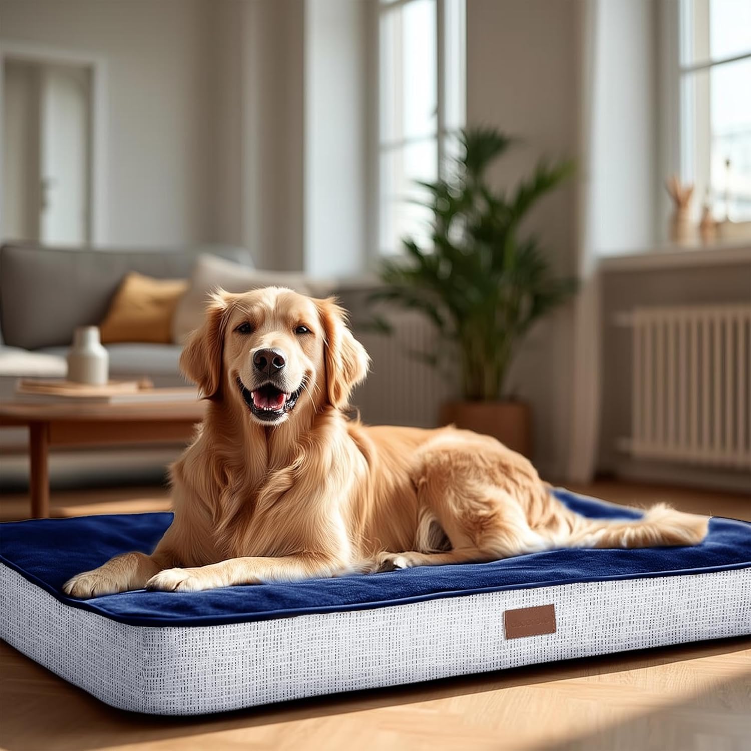 Deconovo Orthopedic Dog Bed for Medium & Large Dogs – Supportive Memory Foam with Washable Cover, Non-Slip Base – Comfort for Senior, Arthritic & Active Pets, Navy Blue, 36″ Lx27 Wx3 Th