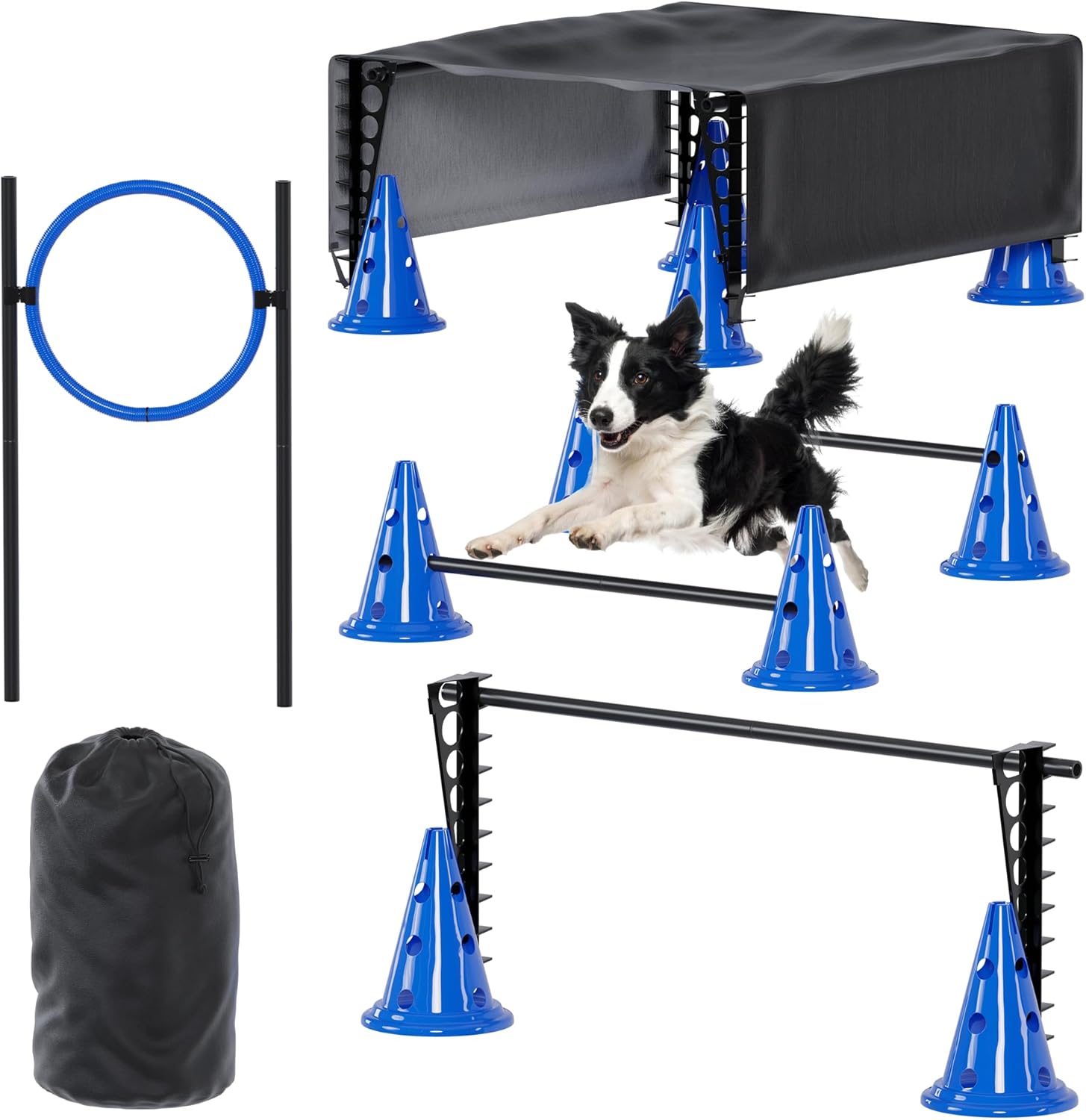 Dog Agility Course Backyard Set Complete Dog Agility Equipment with Cones, Carry Bag, Tunnels for Dogs, Jump Ring – Pet Training Playground, Dogs Obstacle Course Backyard for Indoor Outdoor