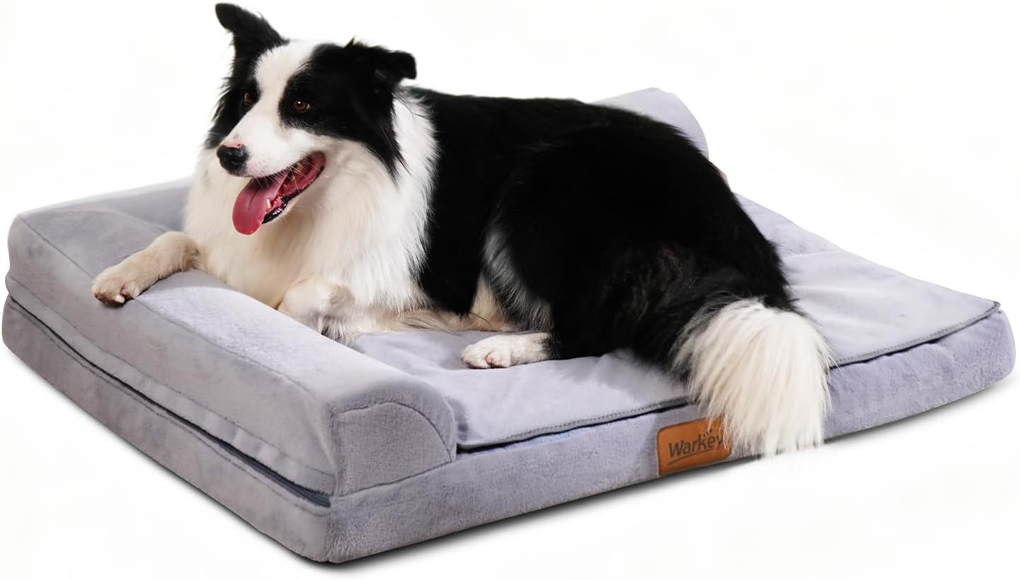 Dog Bed Large Sized Dogs, Orthopedic Dog Sofa Pet Bed, Waterproof Memory Foam Dog Bed, Large Dog Couch Bed with Washable Removable Cover, Grey – 35×27.95×6.3in