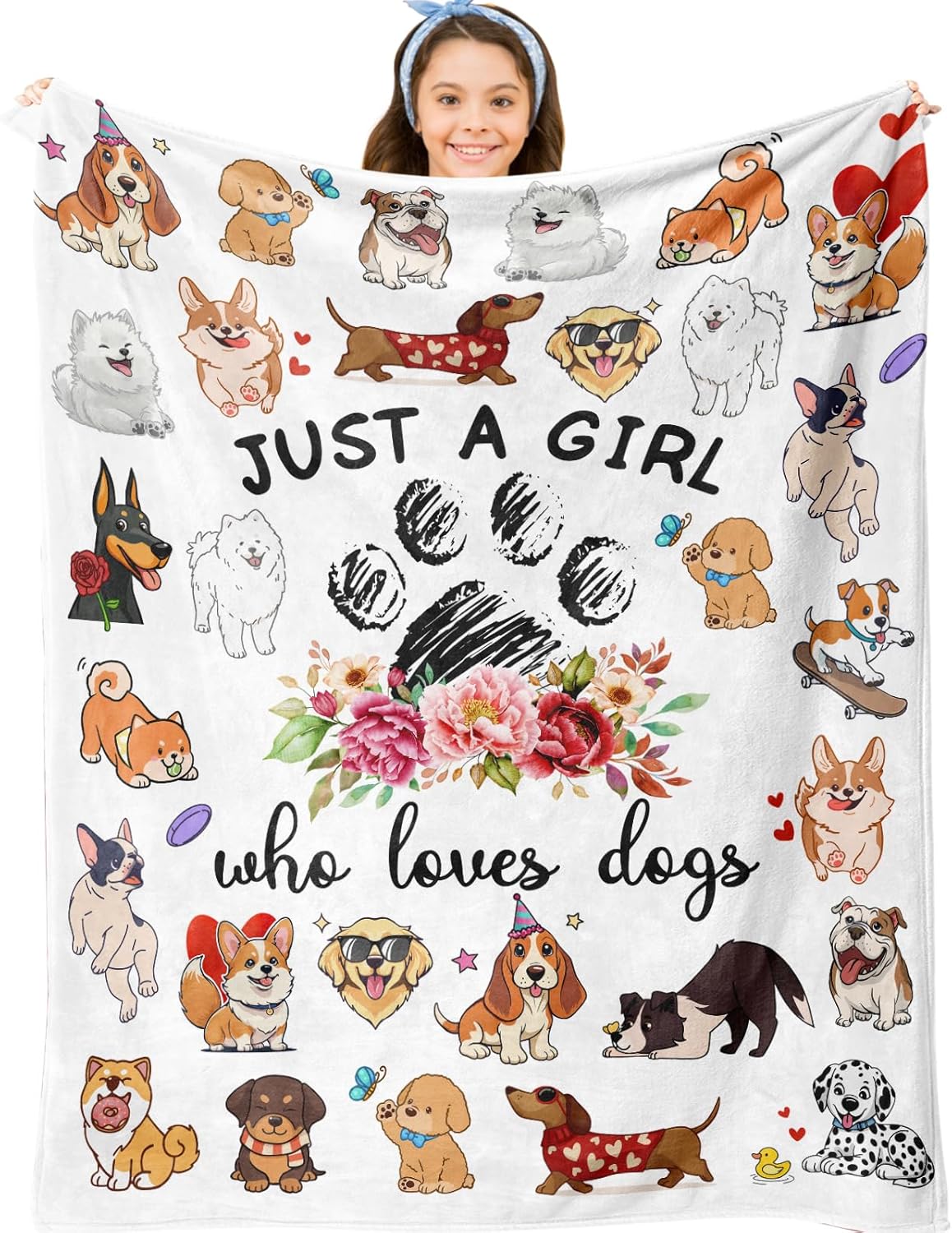 Dog Blanket Gifts, Dogs Gifts for Girl, Just a Girl Who Loves Dogs Blanket, Best Gift Ideas for Dog-Lover Blankets 40″X50″