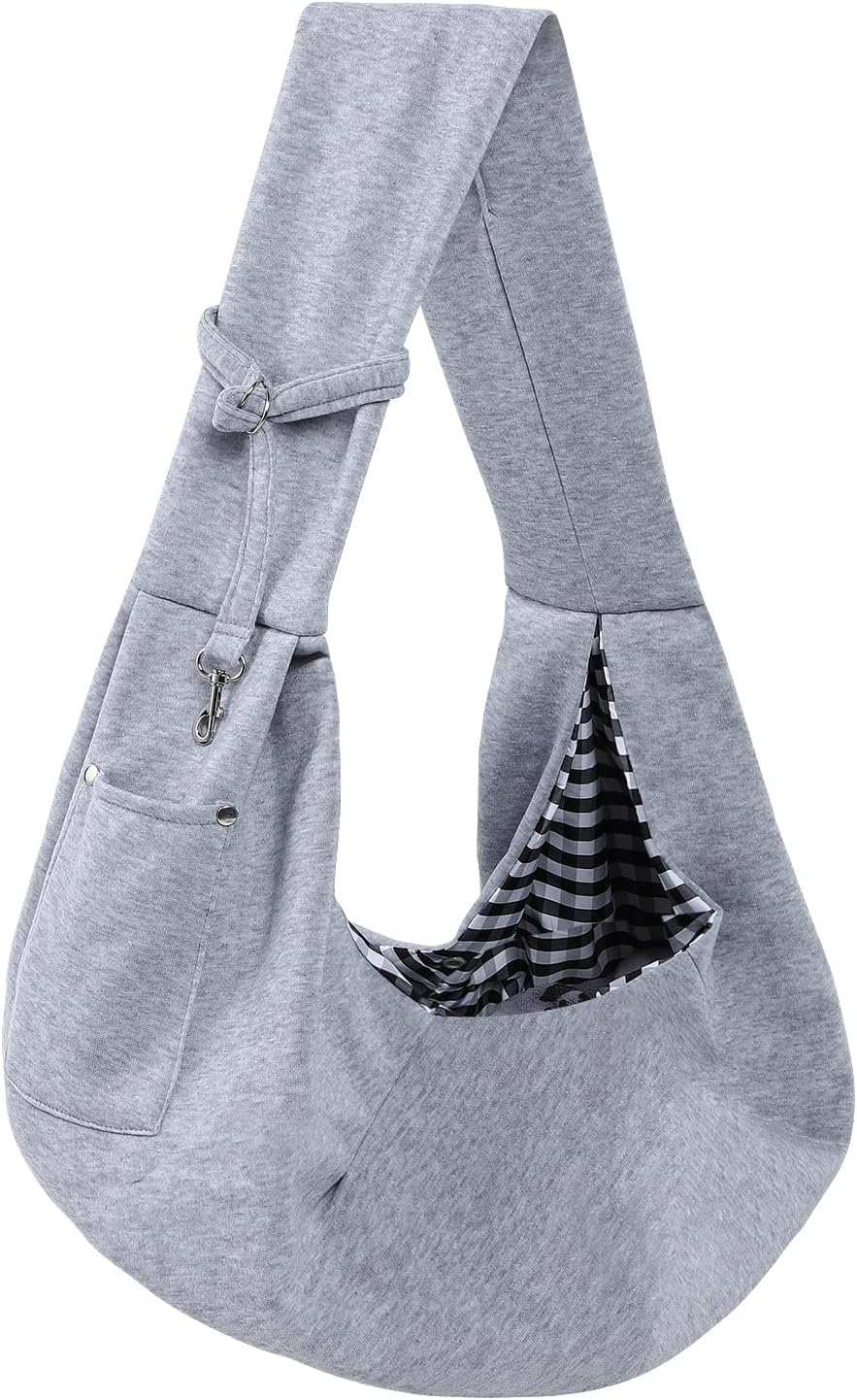 Dog Carrier Sling – Reversible Puppy Carrier Purse with Storage Pocket, Hand-Free Dog Sling Carrier for Carry Small Dogs and Cats, Travel Safety Harness, Dog and Cat Harness (Gray)