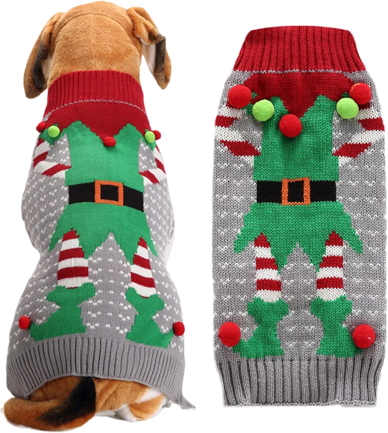 Dog Cat Ugly Christmas Sweater Boy Girl Xmas Pet Clothes Holiday Puppy Costume New Year Gifts for Small Medium Large Dogs Outfits (L, Grey Elf)