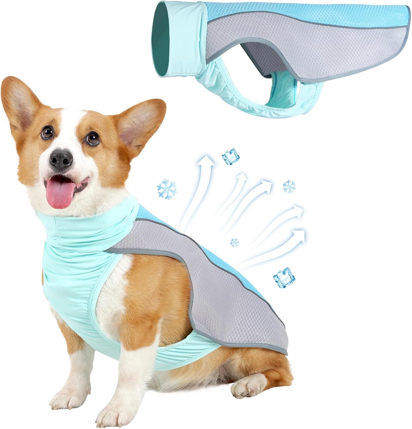 Dog Cooling Vest for Summer, Breathable Mesh Cooling Shirt Jacket for Dogs Summer Heat Relief, Lightweight Cooling Dog Harness Pet Cooler Suit for Outdoor Hiking Walking Hot Weather(Blue M)