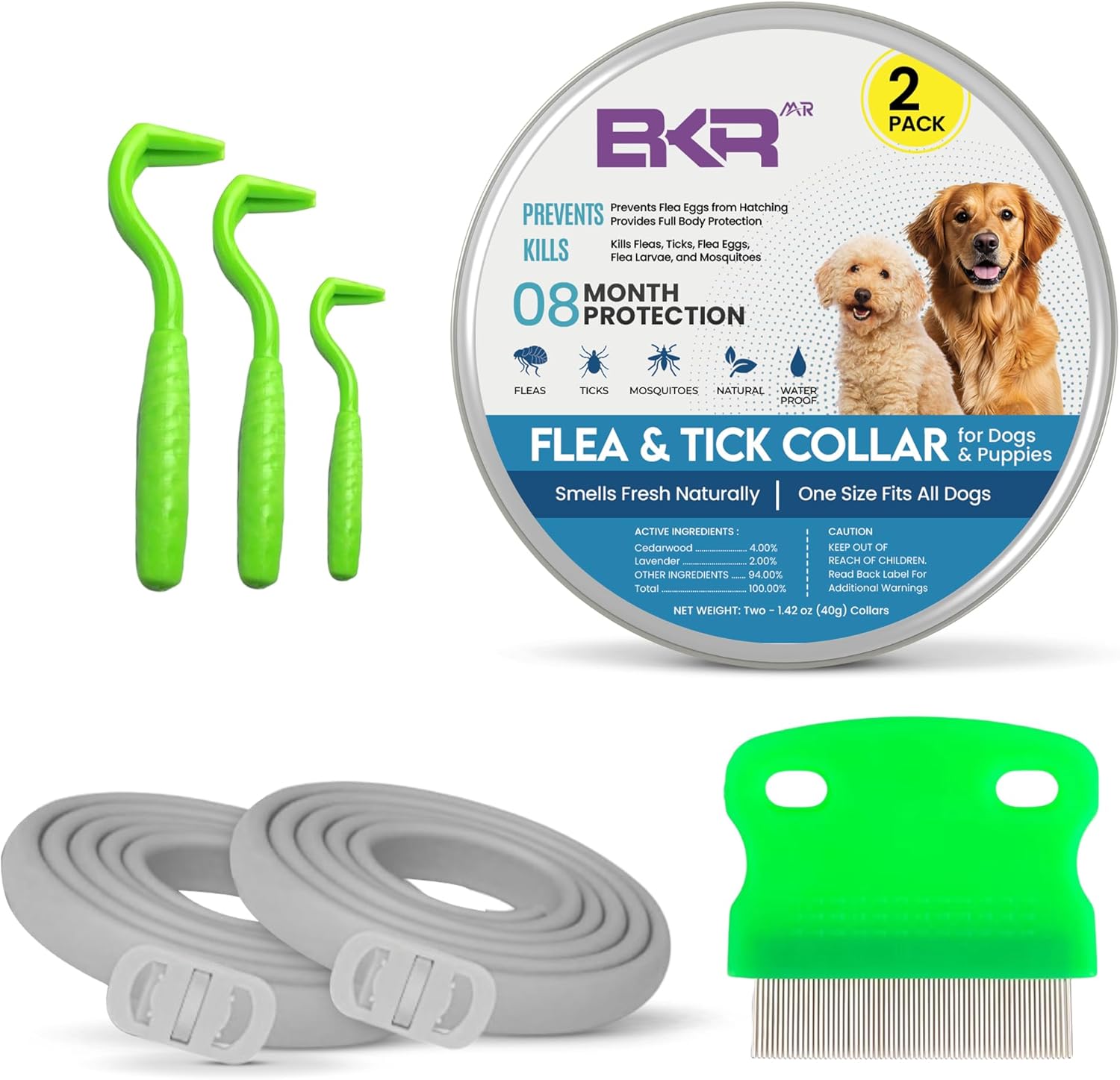 Dog Flea Collar 2 Pack 8-Month Protection Waterproof Natural Flea Collar for Dogs Safe and Effective Includes Flea Comb and Tick Removal Tool Adjustable Size for All Dogs & Puppies