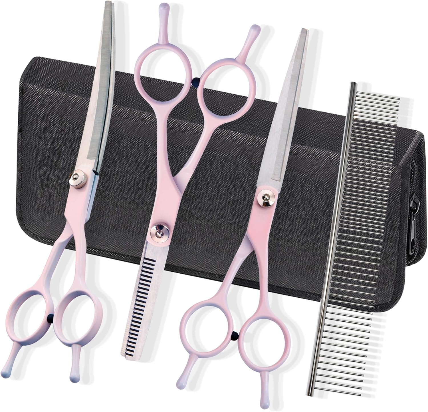 Dog Grooming Scissors Kit, Fcysy Professional Dog Trimming Scissors Set, Hair Cutting Curved Thinning Shears for Pet Cat at Home, Pet Grooming Supplies
