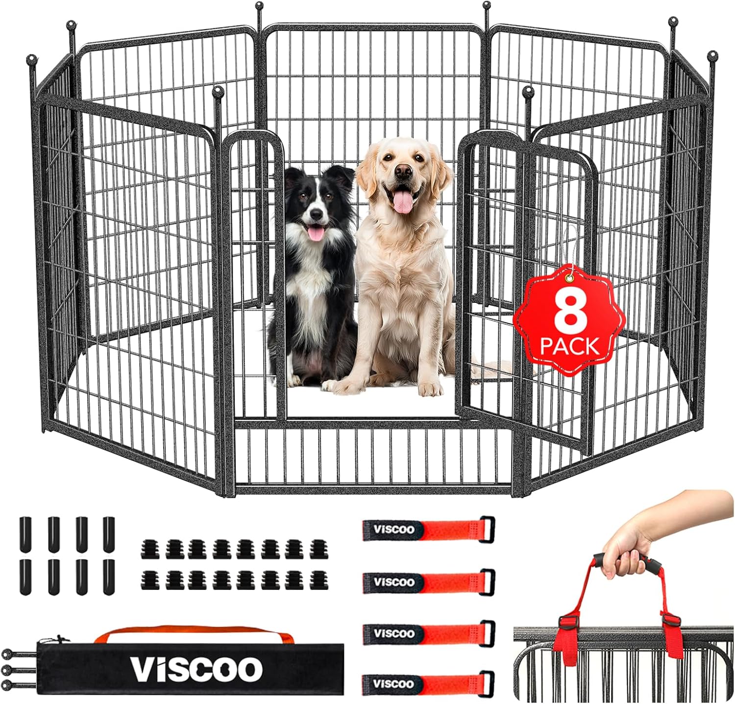 Dog Playpen Outdoor, 8 Panels 40″ High Heavy Duty Metal Dog Pen, Pet Fence for Large/Medium/Small Dogs, with Doors Foldable Metal Dog playpen Exercise Pen for RV, Camping, Yard
