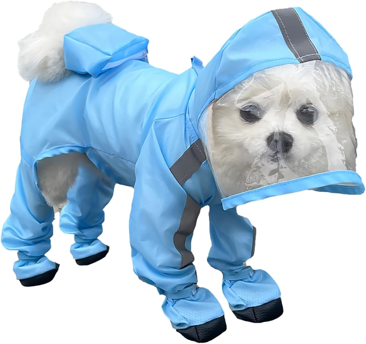 Dog Raincoat with Hood, Waterproof Full-Coverage Reflective Rain Jacket Quick-Drying Rain Poncho and Shoes for Small Medium Large Dogs,Blue,S