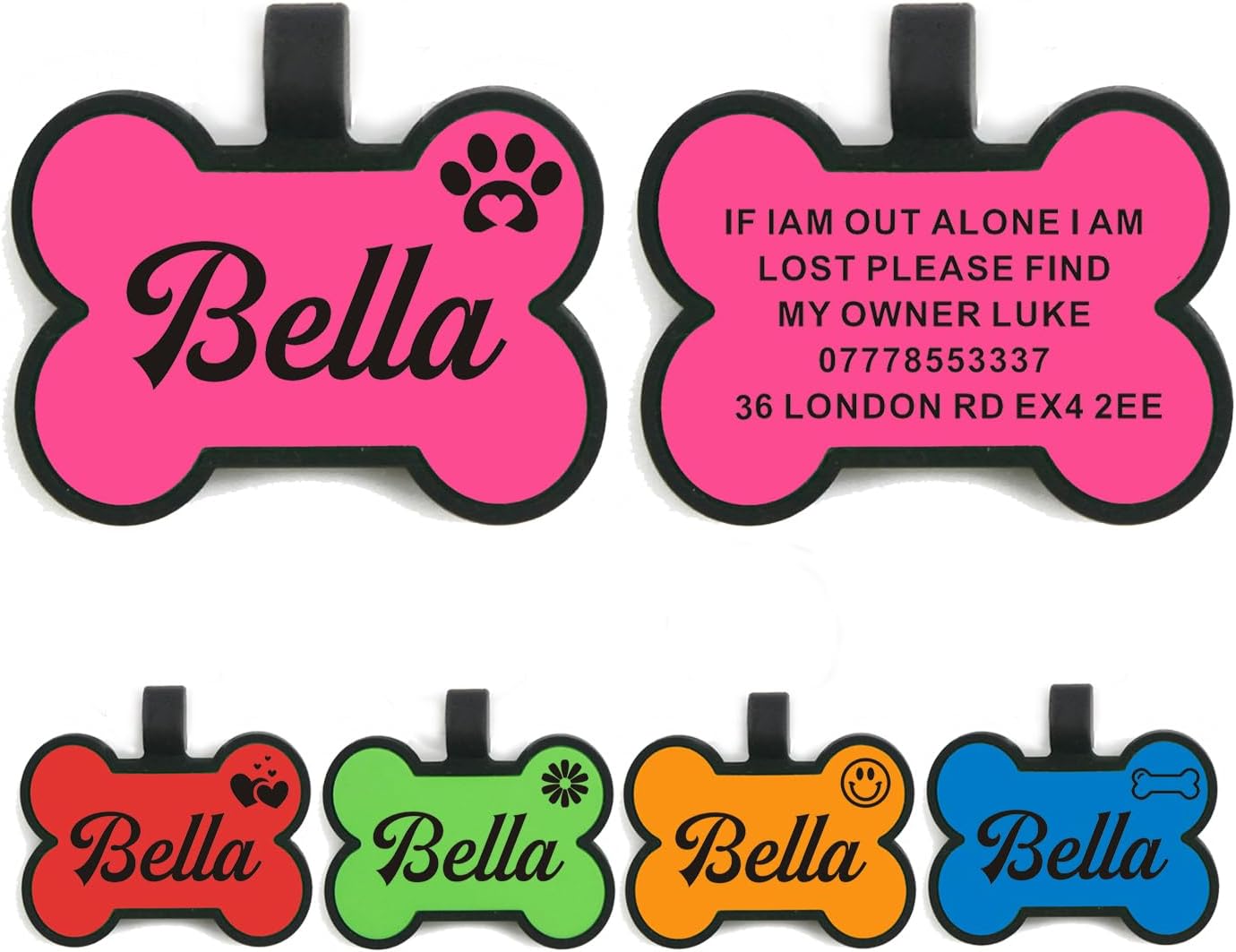 Dog Tags Personalized for Pets Silicone Dog Tag Dog Name Tags Personalized Dog Tags Custom Dog Tags Dog ID Tags Personalized Silent Dog Tag Engraved with Any Text (Pink Bone)