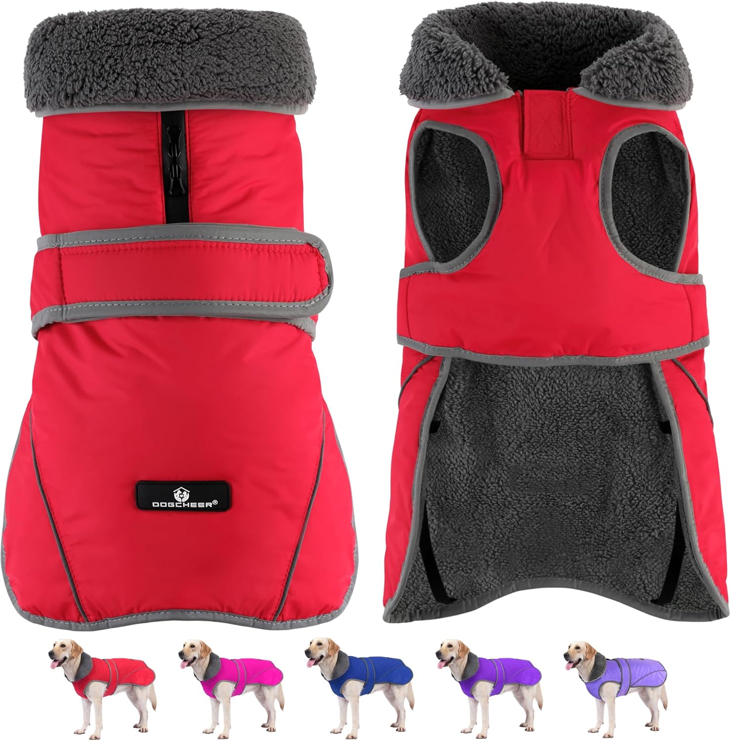 Dogcheer Dog Coat, Waterproof Dog Jacket Reflective Pet Winter Coat with Adjustable Hook & Loop, Christmas Puppy Fleece Jacket Warm Turtleneck Snowsuit for Small Medium Large Dogs – Red, S