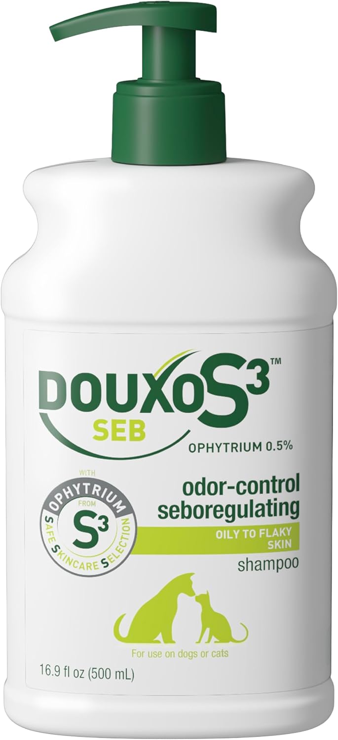 Douxo S3 Seb Shampoo, Contains 0.5% Ophytrium, Odor Control & Seboregulating, For Oily to Flaky Skin, Seborrhea, For Dogs and Cats, 16.9 fl. oz. (500mL)