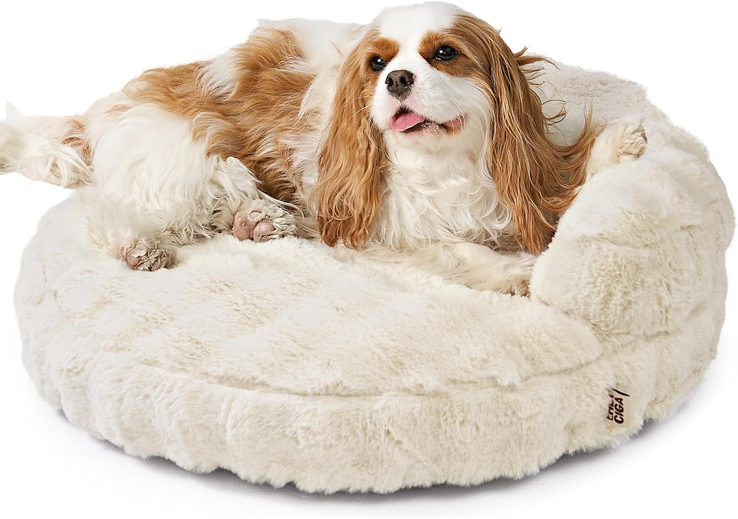 EHEYCIGA Small Dog Bed and Cat Couch for Puppy and Kitten – Fluffy Faux Rabbit Fur Pet Sofa with Washable Removable Cover, Waterproof and Non-Slip, 23 Inch Cream