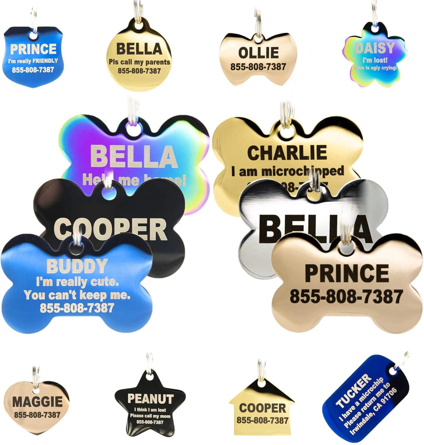 Engraved Dog Tags Personalized – Stainless Steel Engraved Dog Cat ID Tags Front & Back up to 8 Lines of Text Color Plating Gold, Rose Gold, Blue, Black, Nebula by PetANTastic