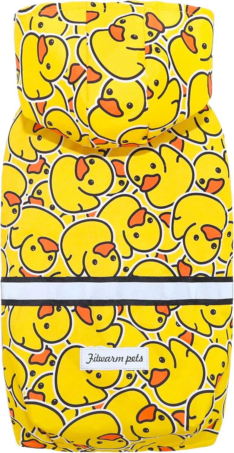 Fitwarm Funny Duck Dog Raincoat with Hood, Waterproof Rain Jacket for Small Dogs Boy Girl, Reflective Pet Poncho, Packable, Adjustable, Yellow, Small