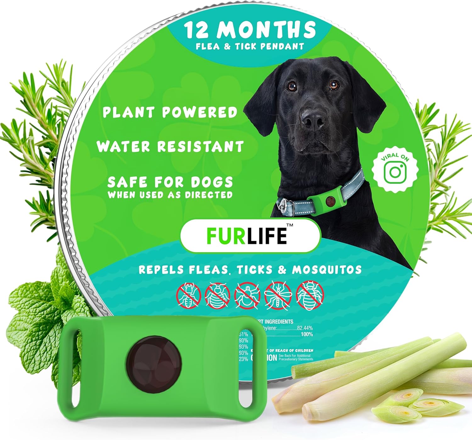FurLife Green Dog Tag, Flea and Tick Prevention for Dogs – Waterproof Pendant for Collar, Safe for All Breeds
