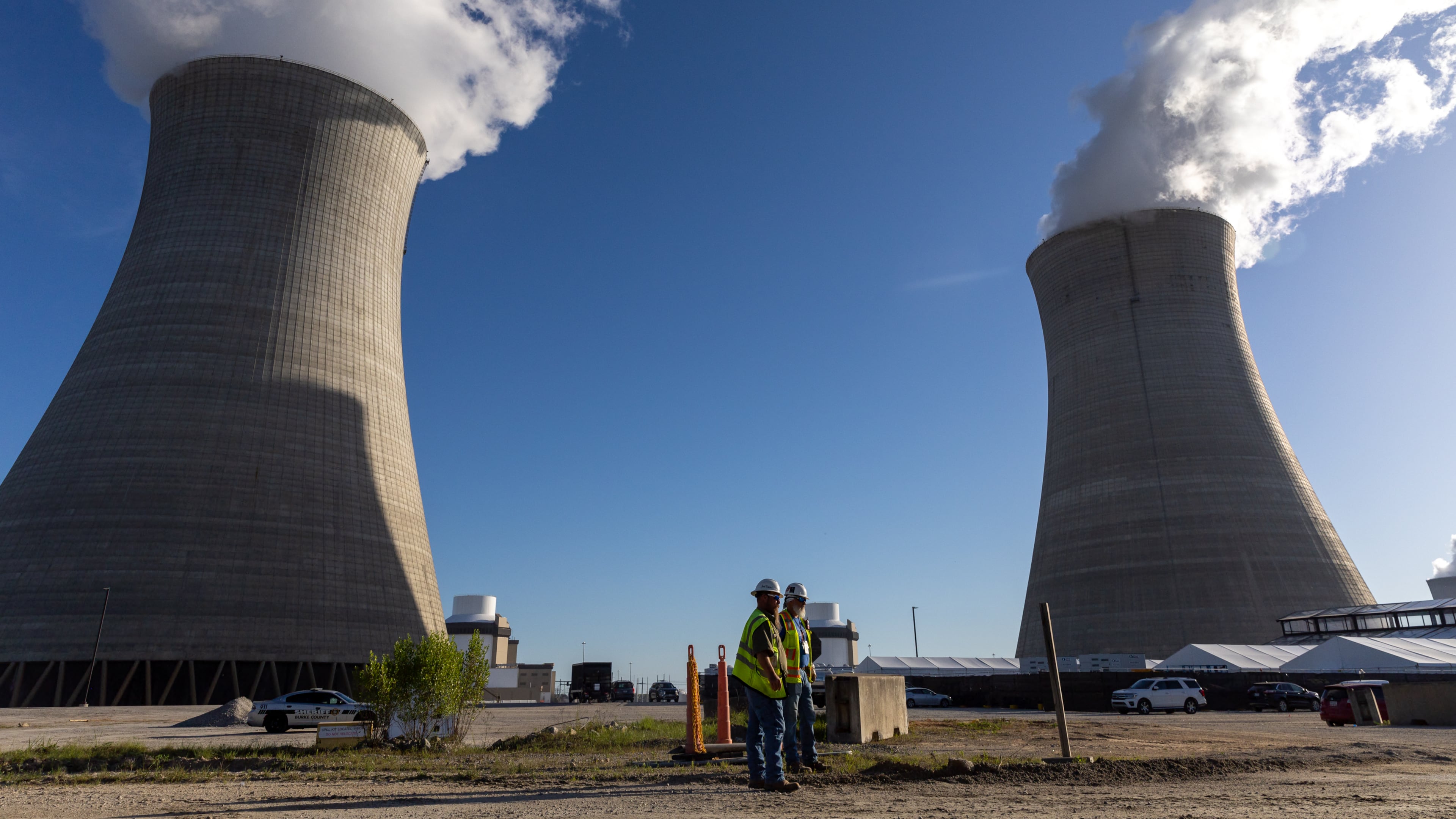 Cooling towers for Units 4 and 3 are seen at Plant Vogtle, operated by Georgia Power Co., in east Georgia's Burke County near Waynesboro, on Wednesday, May 29, 2024. (Arvin Temkar/AJC)
