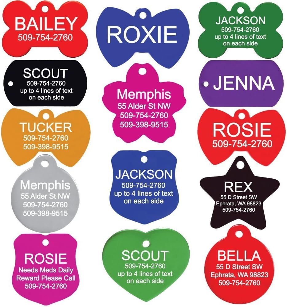 GoTags Dog Tags, Personalized Engraved Dog and Cat ID Tags for Pets, Custom Engraved on Both Sides, Various Shapes Including Bone, Round, Heart, Bow Tie, Star, and Badge (Large – Pack of 1)