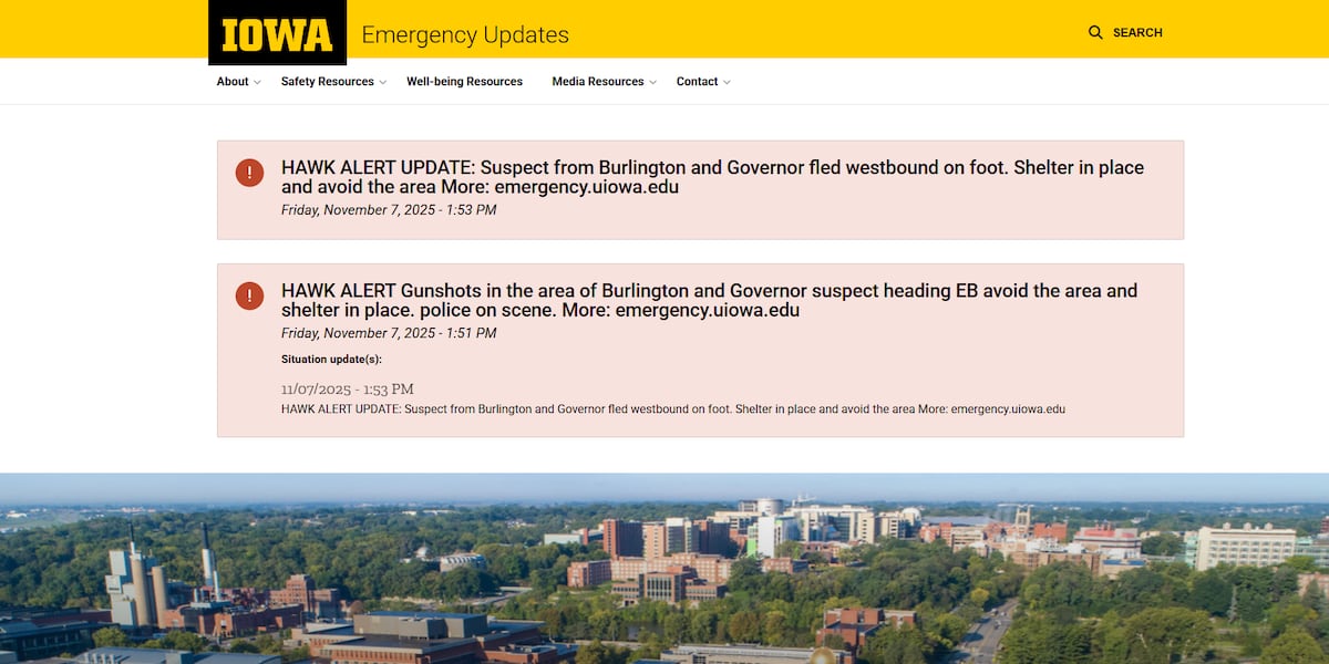 Gunfire reported near University of Iowa campus