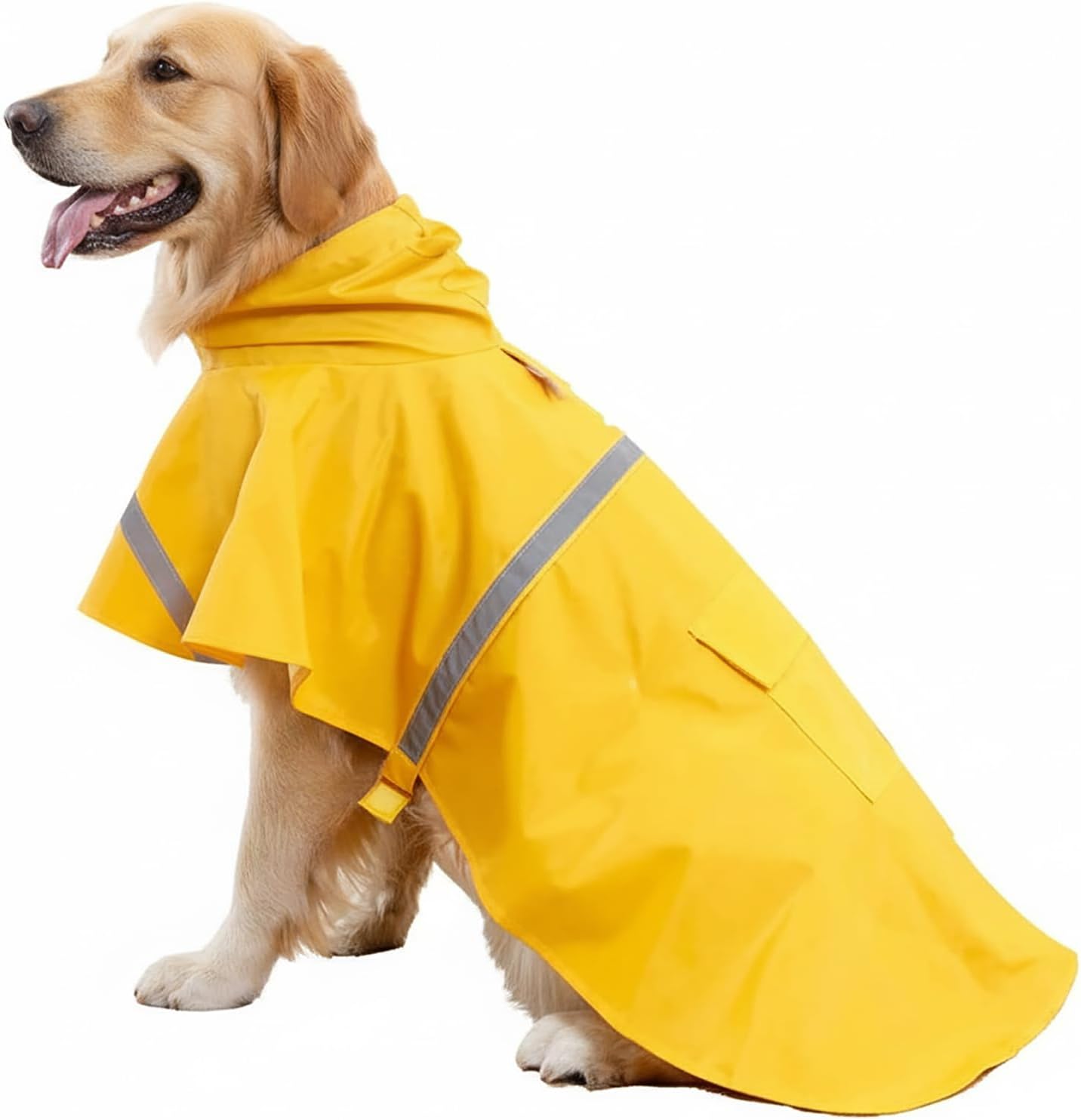 HAPEE Dog Raincoats with Reflective Strip Hoodie,Poncho Jacket for Large Dogs (A1-Yellow, 20B (Back Length 20″))