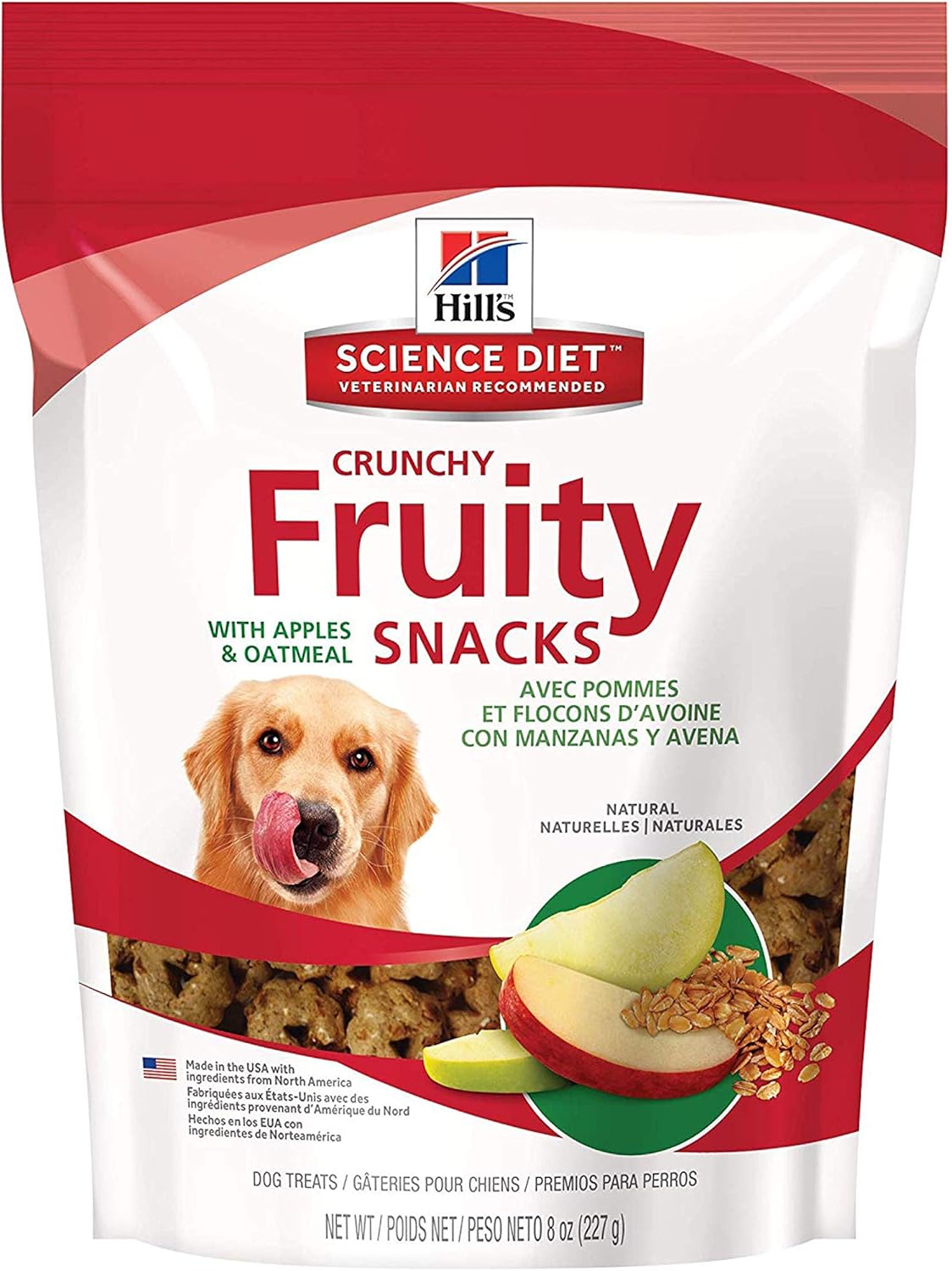 Hill’s Natural Fruity Crunchy Snacks, All Life Stages, Great Taste, Dog Treats, Apples & Oatmeal, 8 oz Bag