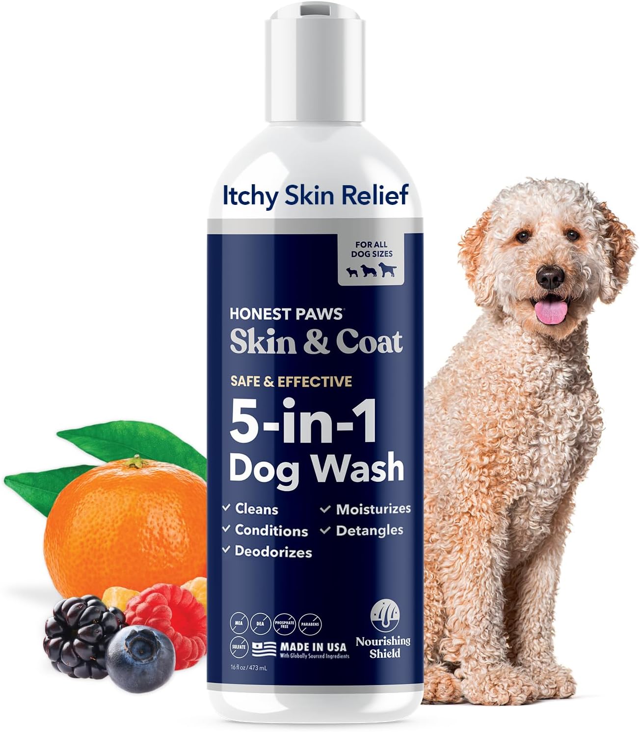 Honest Paws Dog Shampoo and Conditioner – Premium Dog Wash for Allergies and Dry, Itchy, Moisturizing for Sensitive Skin – Sulfate Free, Plant Based, All Natural -16 Fl Oz