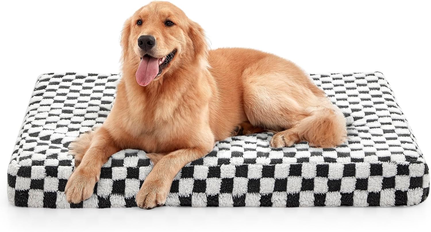 JOEJOY Dog Bed for Large Dogs, XLarge Orthopedic Dog Bed with Removable Washable Cover, Cute Modern Plush & Memory Egg Crate Foam Dog Bed, 42 x 28 inch, Grey