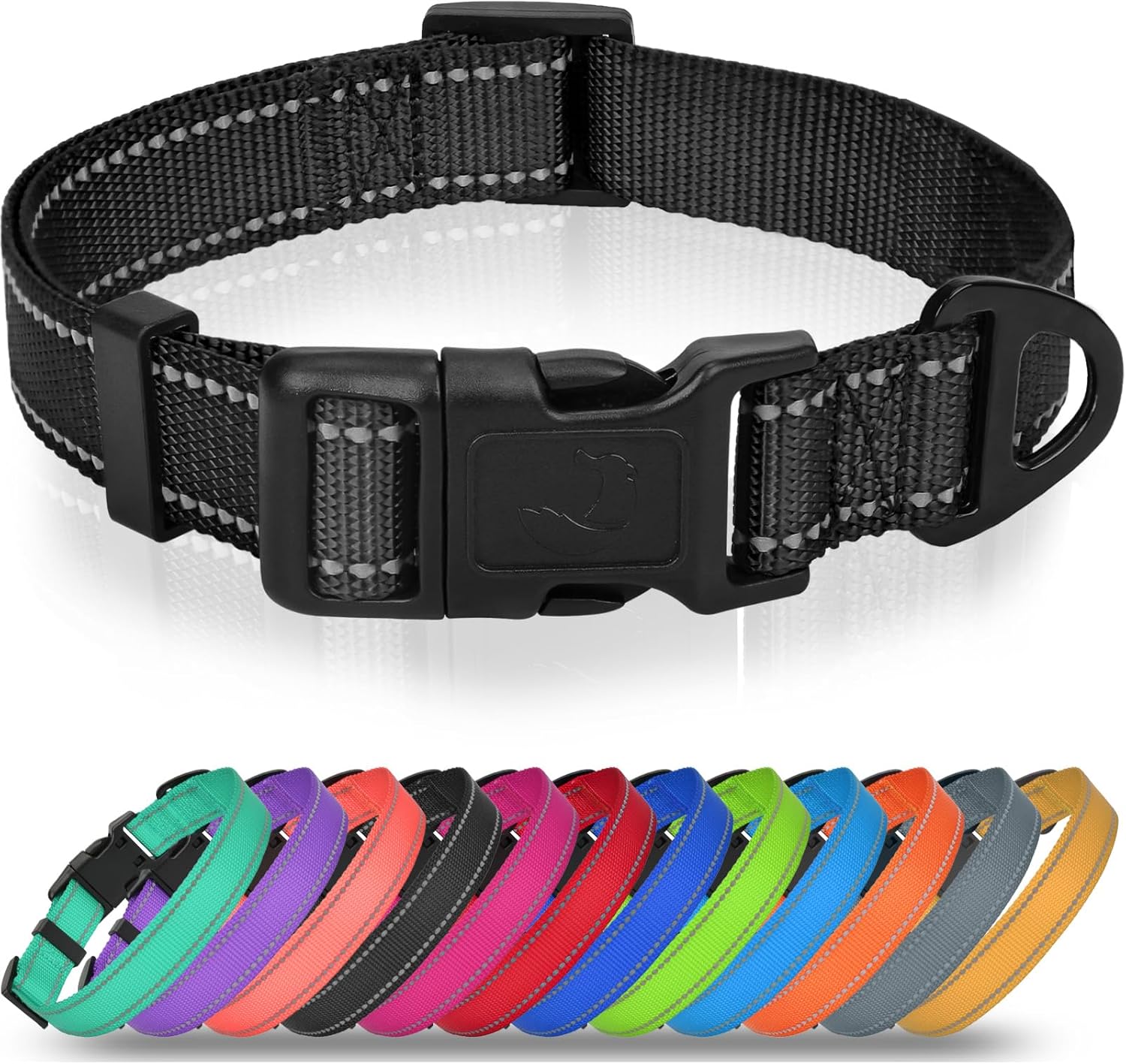 Joytale Small Dog Collar, Reflective and Adjustable Nylon Collar with Quick-Release Buckle, Lightweight No-Choke Design for Small Dogs, Black, 5/8″ Width