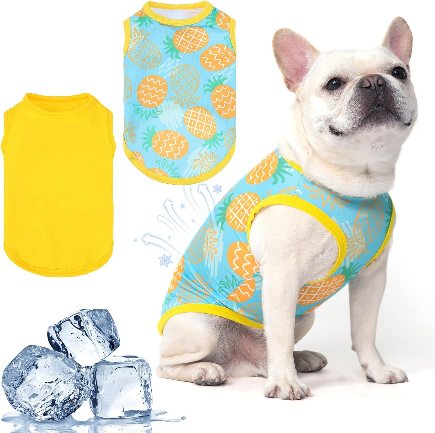 KOOLTAIL Dog Cooling Shirt Vest,2 Pack Sun Protection Dog Summer Clothes, Quick Dry Instant Cool Breathable Sleeveless Pet Hawaiian T Shirts Outfit for Small Medium Dogs Boy and Girl, Yellow XS