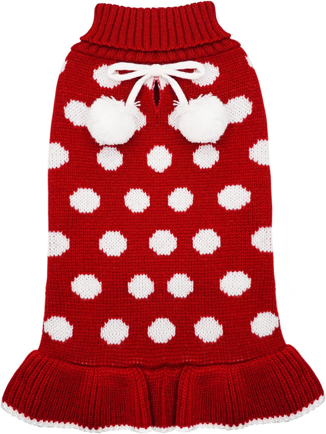 KYEESE Christmas Dog Sweaters for Girl Small Dogs with Leash Hole Turtleneck Red Dog Sweater Dress Polka Dot Knit Pullover Warm Pet Sweater