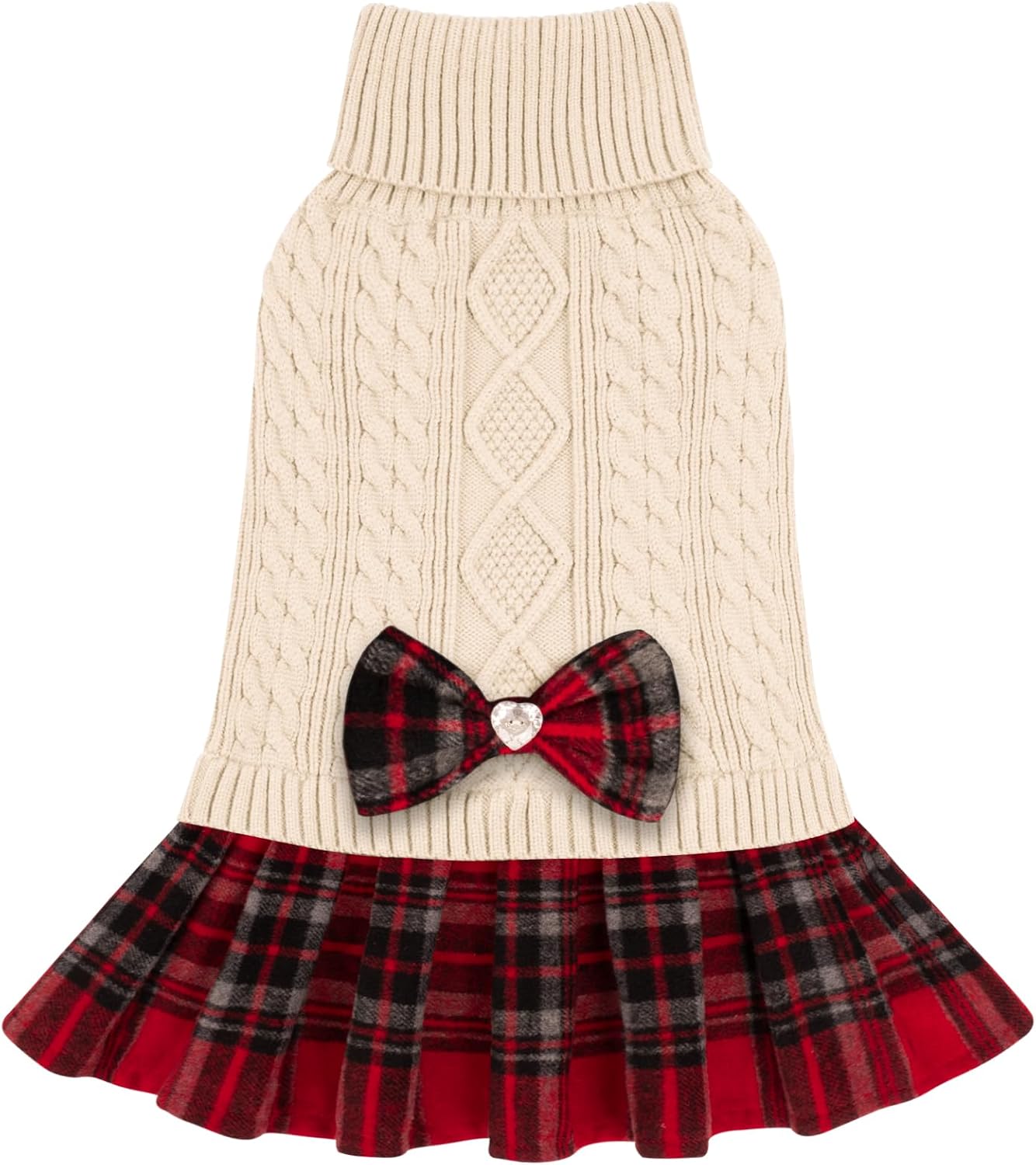 KYEESE Dog Sweater Knitwear Dog Sweaters for Small Dogs Girl Thick Dogs Clothes with Bowtie Stretchy Cat Sweaters Warm Pullover Pet Coats Soft Turtleneck Pet Sweater Dress for Cold Weather Winter