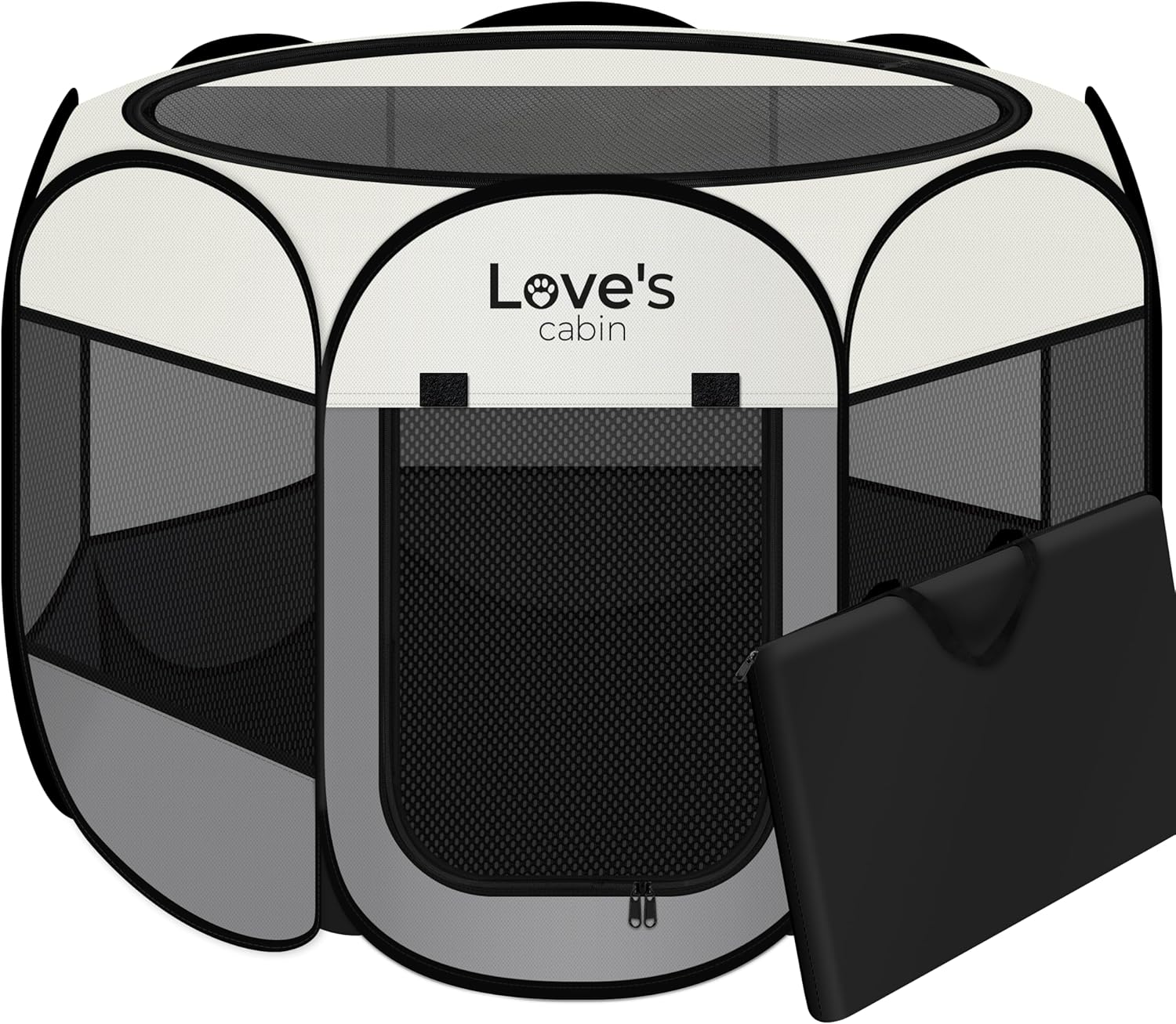 Love’s cabin Pet Puppy Dog Playpen, Small Dog Tent Crates Cage Indoor/Outdoor, Portable Playpen for Cat, Foldable Pop Up Dog Kennel Playpen with Carring Case, Removable Zipper Top, Grey