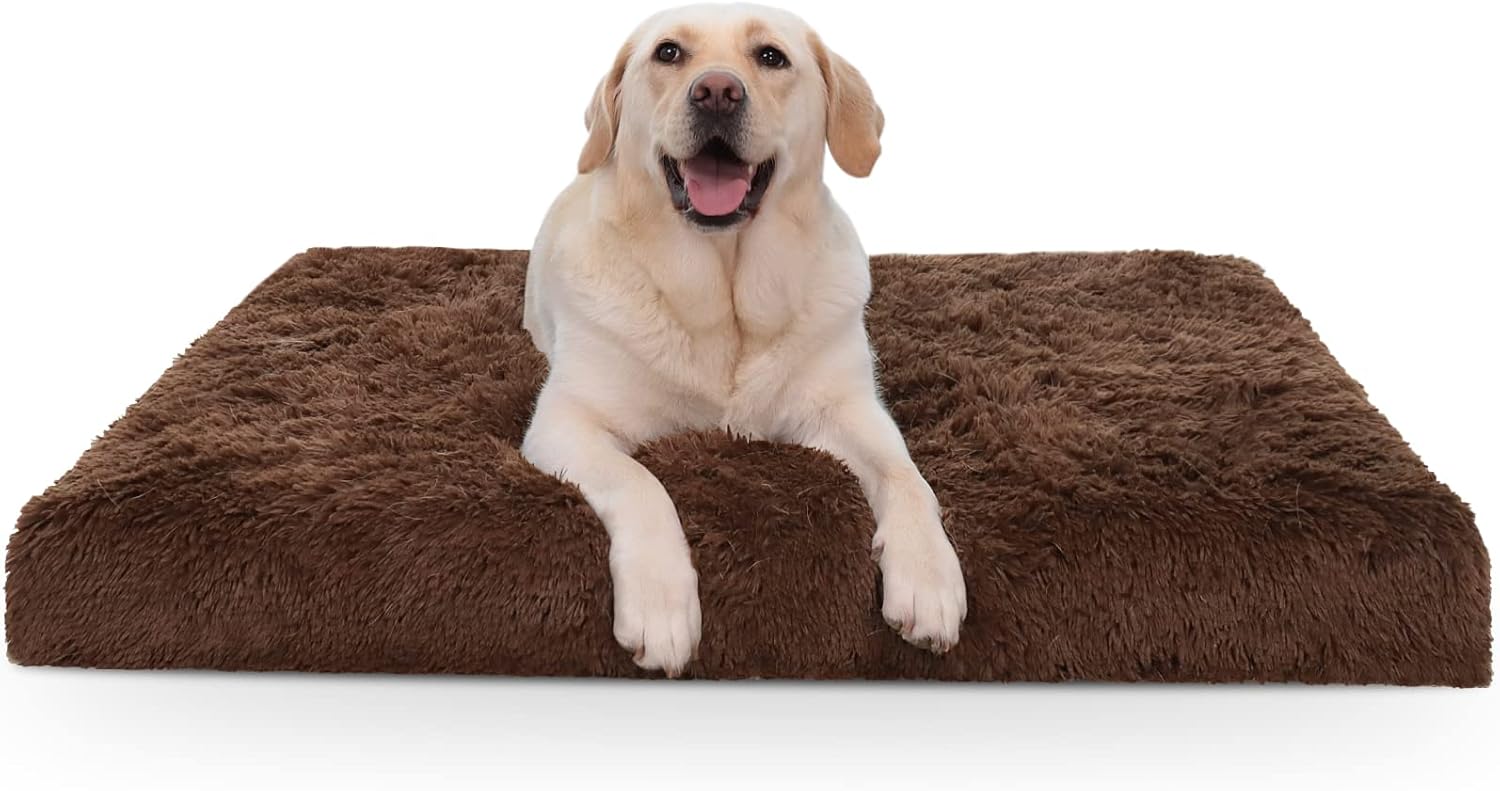 MIHIKK Large Dog Bed, Orthopedic Egg Crate Foam Dog Bed with Removable Washable Cover, Waterproof Puppy Mattress Nonskid Bottom, Comfy Anti Anxiety Pet Mat, 35×22 inch, Brown