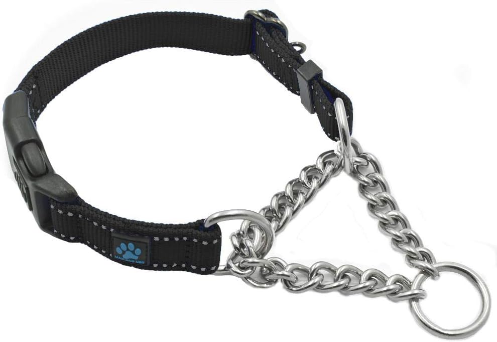 Max and Neo Stainless Steel Chain Martingale Collar – We Donate to a Dog Rescue for Every Collar Sold (Large, Black)