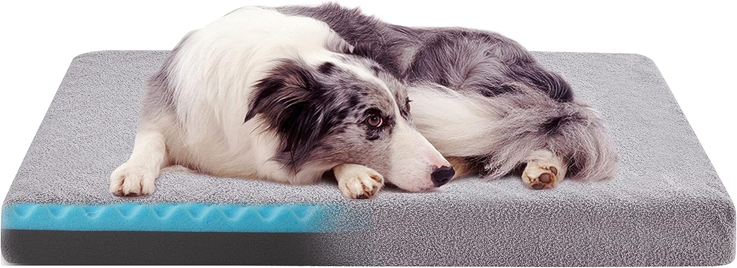 Memory Foam Large Dog Bed, Cooling Dog Beds for Large Dogs, Washable Pet Mat for Crate with Joint Relief (Light Grey) Memory Foam Large Dog Bed, Cooling Dog Beds for Large Dogs, Washable Pet Mat for Crate with Joint Relief (Light Grey)