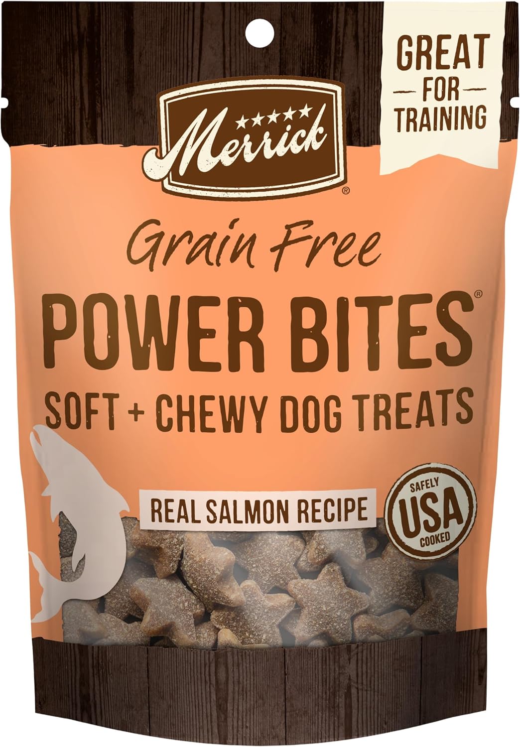 Merrick Power Bites Natural Soft And Chewy Real Meat Dog Treats, Grain Free Snack With Real Salmon Recipe – 6 oz. Bag