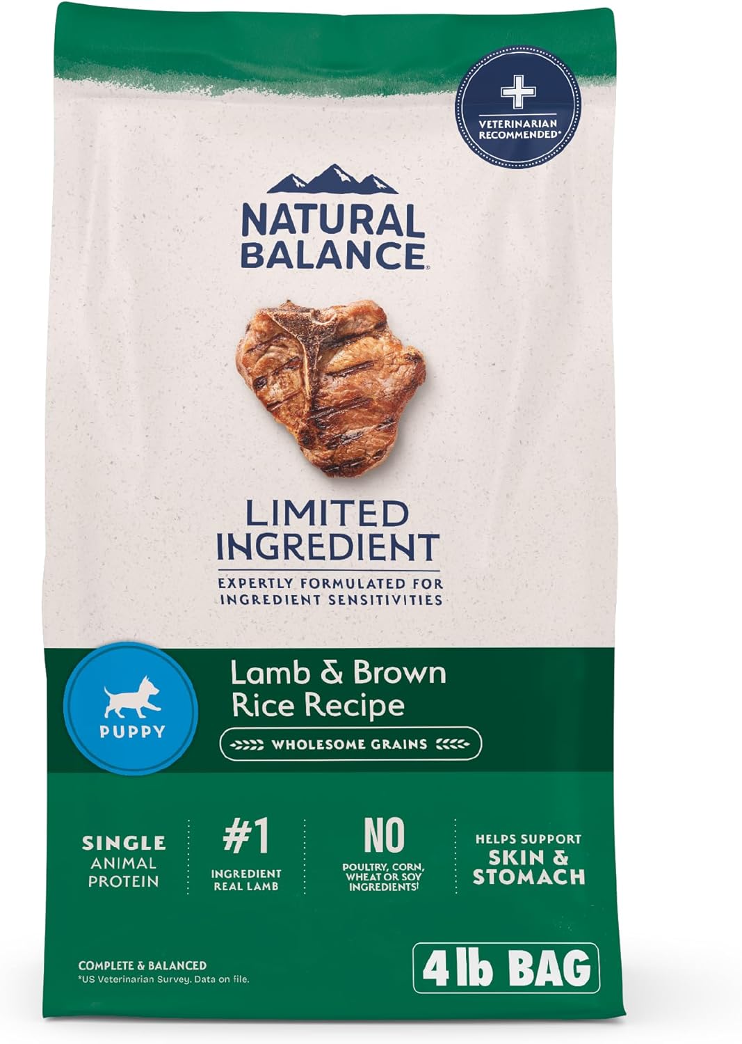 Natural Balance Limited Ingredient Puppy Dry Dog Food with Healthy Grains, Lamb & Brown Rice Recipe, 4 Pound (Pack of 1)