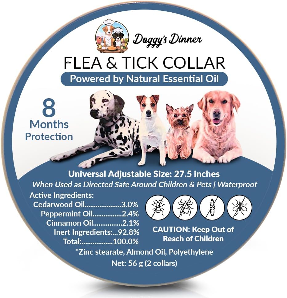 Natural Flea and Tick Collar for Dogs & Cats – 8 Month Protection – Waterproof, Adjustable – 2 Pack – Essential Oils, Chemical-Free, Safe for Pets, People & The Planet