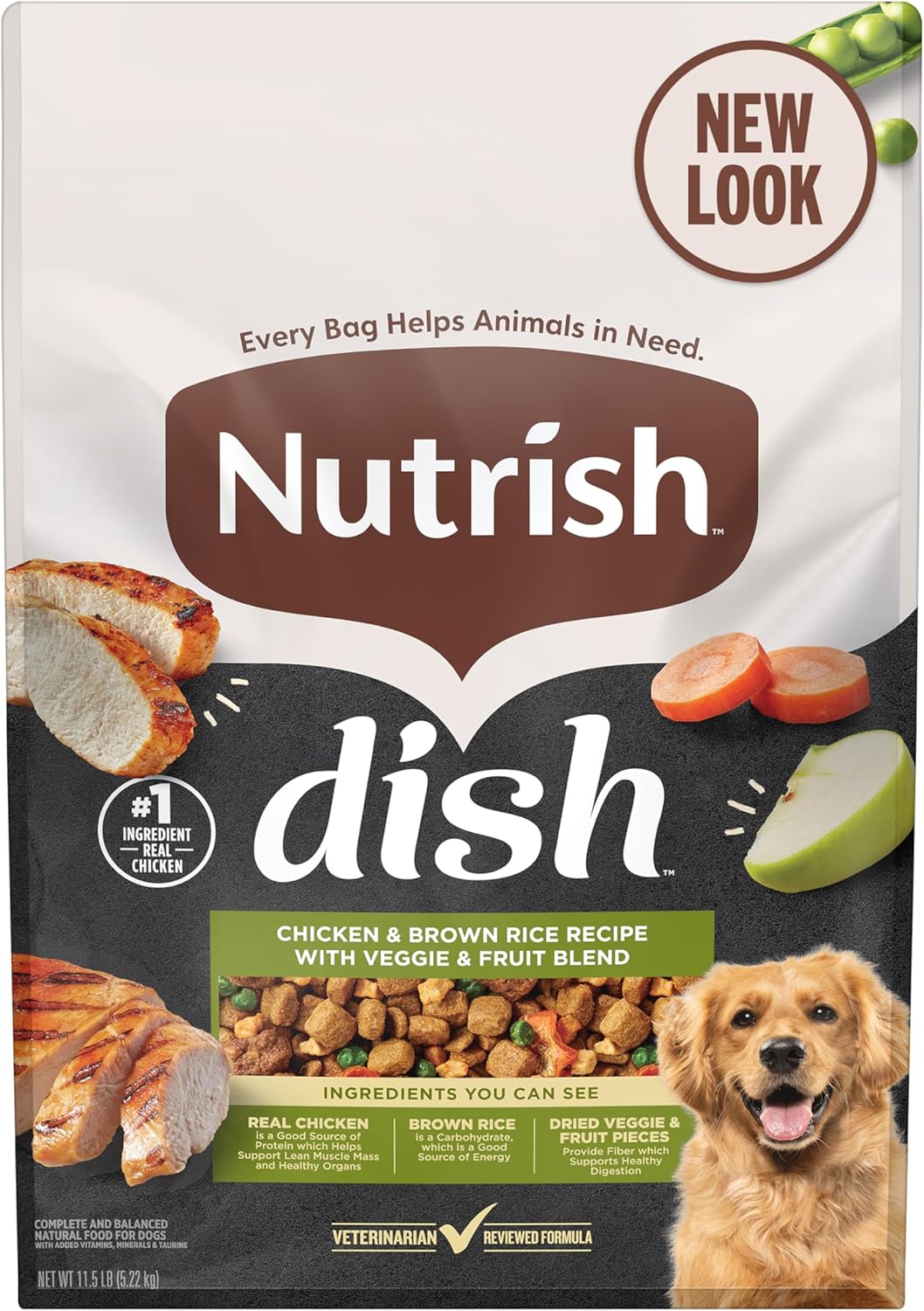 Nutrish Dish Chicken & Brown Rice Recipe with Veggie & Fruit Blend Dry Dog Food, 11.5 lb. Bag, Packaging May Vary (Rachael Ray)