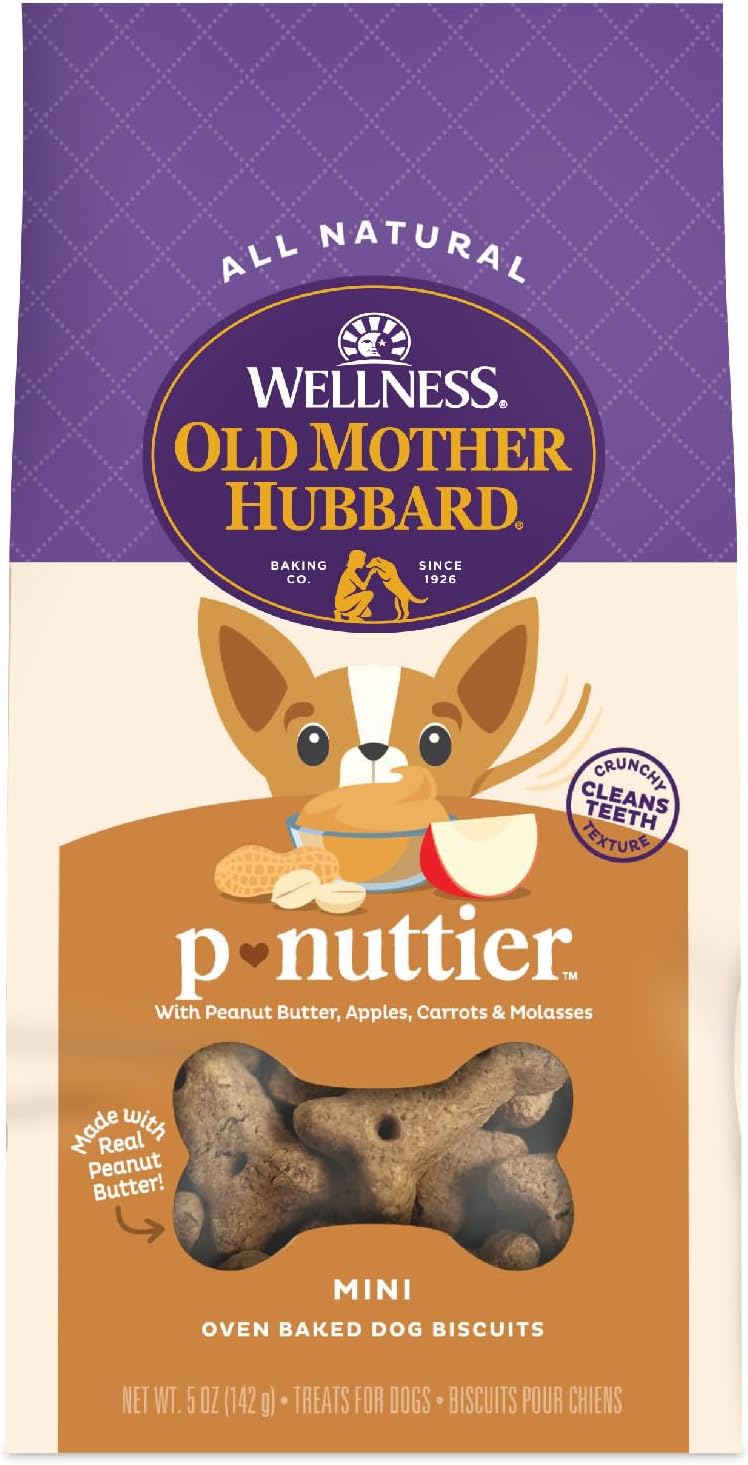 Old Mother Hubbard Wellness P-Nuttier Dog Biscuits, Natural, Training Treats, Peanut Butter Flavor, Mini Size, (5 Ounce Bag)