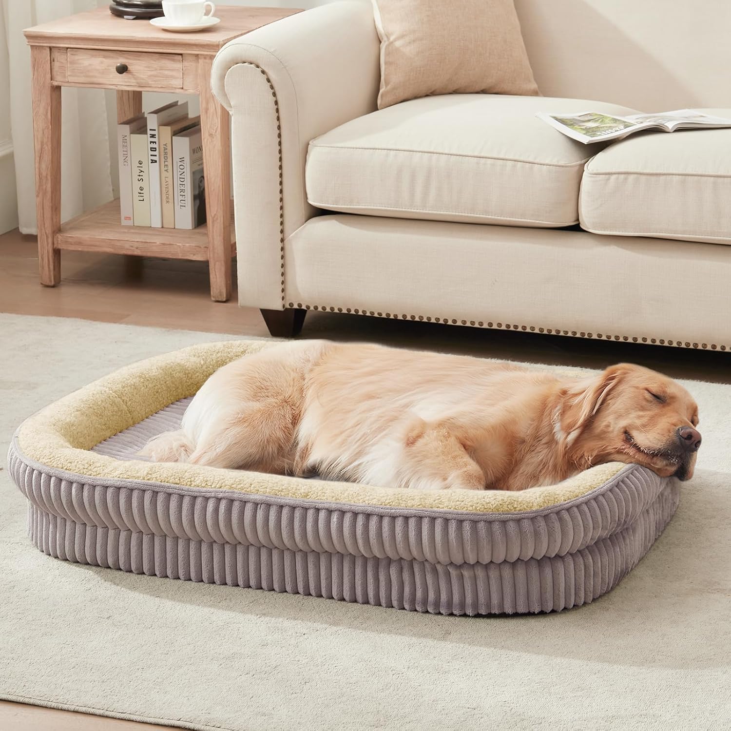 Orthopedic Dog Bed for Medium Dogs Breeds, High Density Egg Crate Foam Dog Sofa Beds,Oval Kennel Bed, Pet Couch Bed with Four Sided Bolster, Removable Washable Cover& Non-Slip Bottom