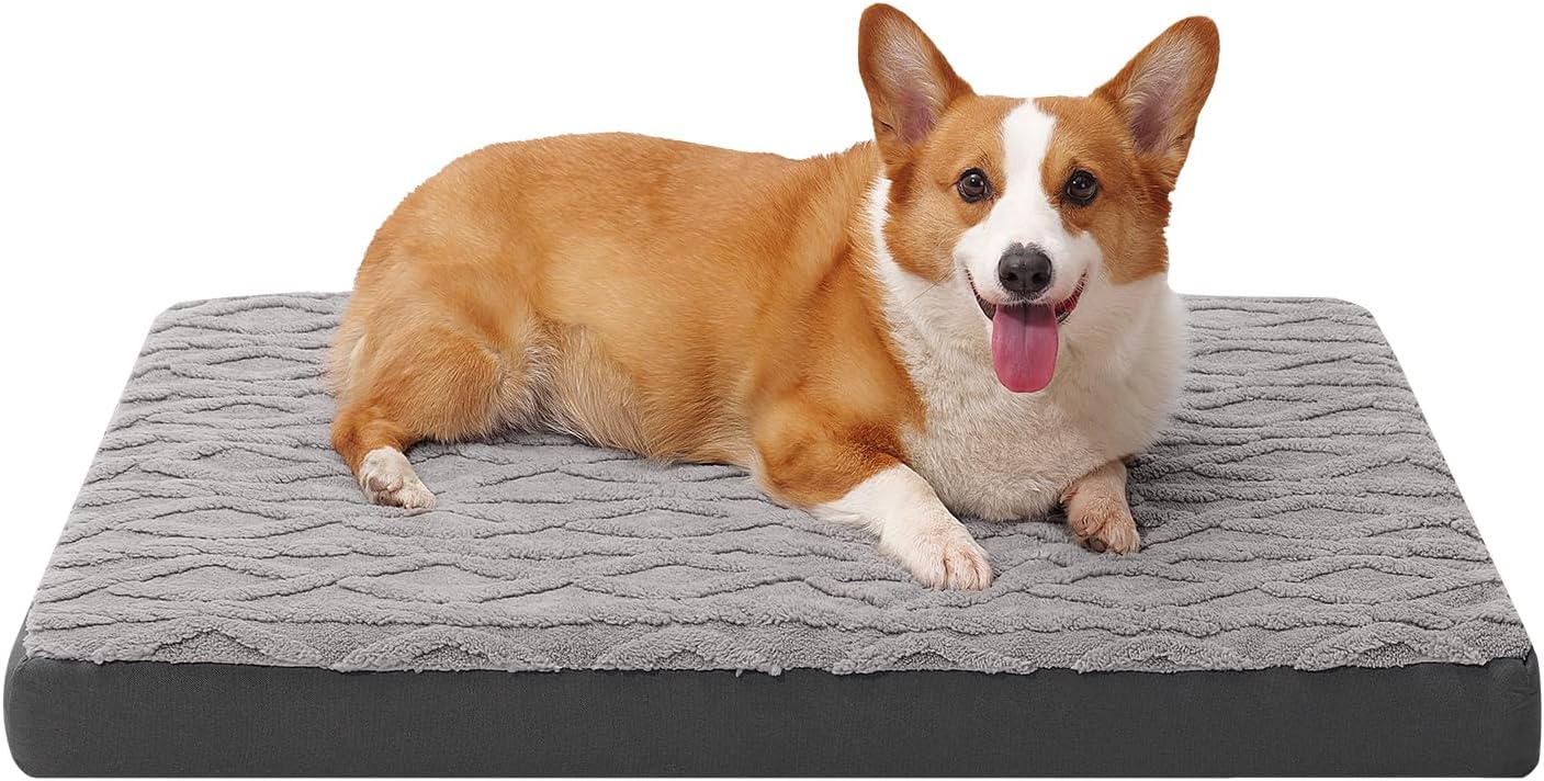 Orthopedic Dog Beds for Medium Dogs – Waterproof Plush Pet Mattress with Removable Washable Cover, Non-Slip Bottom, Memory Foam Dog Bed for Crate, 30×20 Inch, Grey