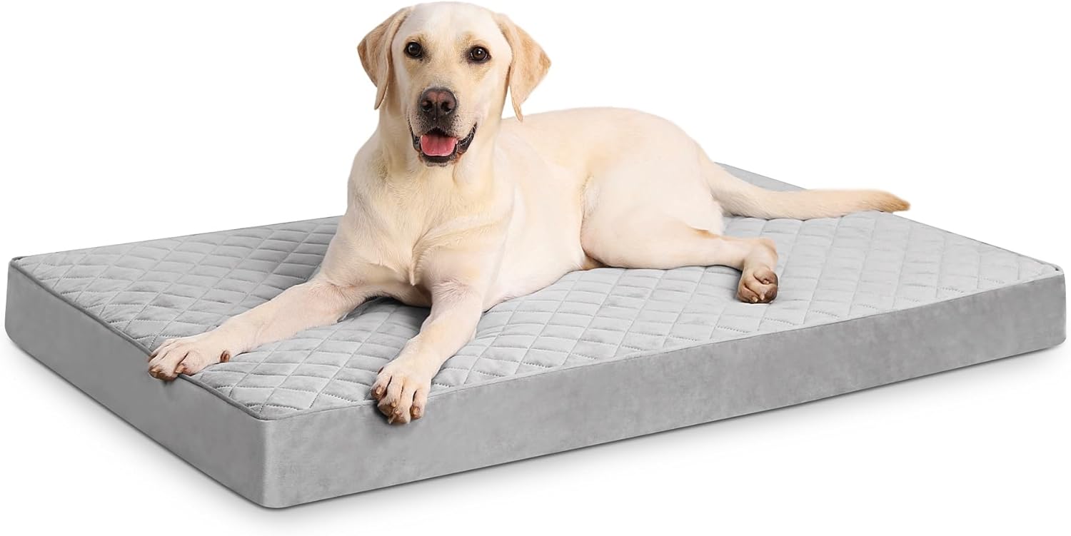 Orthopedic XL Dog Beds Large Sized Dog Waterproof Bed with Removable Washable Cover and Non-Slip Bottom, Quilting Pet Mattress for Crate, 41×27 Inch, Light Gray